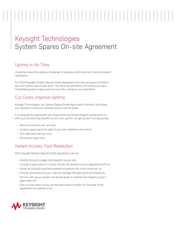 System Spares Onsite Agreement PDF Asset Page Keysight